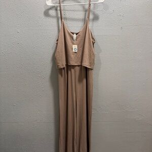 Zenana Outfitters Ribbed Tan Jumpsuit